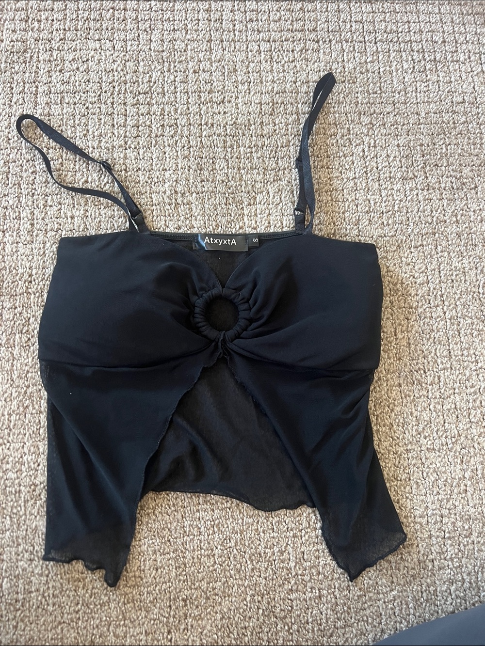 Black Ring-Front Crop Top with Spaghetti Straps